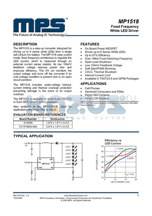 MP1518 datasheet - Fixed Frequency White LED Driver