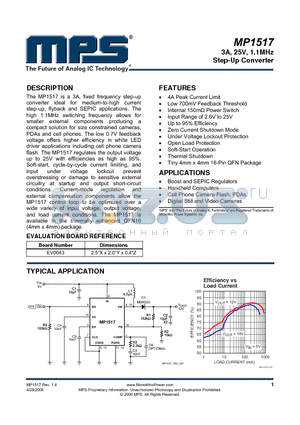 MP1517DR datasheet - 3A, 25V, 1.1MHz Step-Up Converter