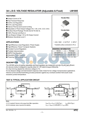 LM1085 datasheet - 3A L.D.O. VOLTAGE REGULATOR (Adjustable & Fixed)