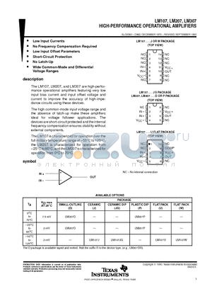 LM107JG datasheet - HIGH-PERFORMANCE OPERATIONAL AMPLIFIERS