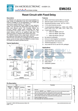 EM6353BY1SP3B-2.6 datasheet - Reset Circuit with Fixed Delay