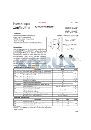 IRFU540Z datasheet - HEXFET^ Power MOSFET