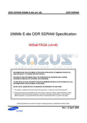 K4H560838E-GLB0 datasheet - 256Mb E-die DDR SDRAM Specification 60Ball FBGA (x4/x8)