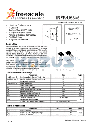 IRFU5505 datasheet - HEXFET Power MOSFET