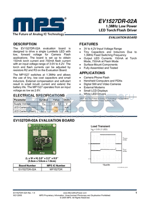 MP1527DR datasheet - 1.3MHz Low Power LED Torch/Flash Driver