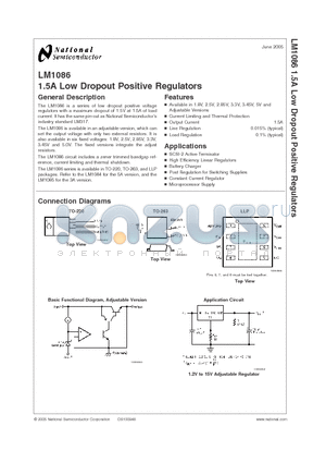 LM1086 datasheet - 1.5A Low Dropout Positive Regulators