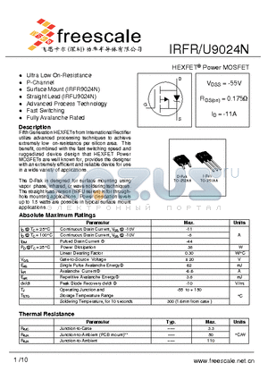 IRFU9024N datasheet - HEXFET^ Power MOSFET