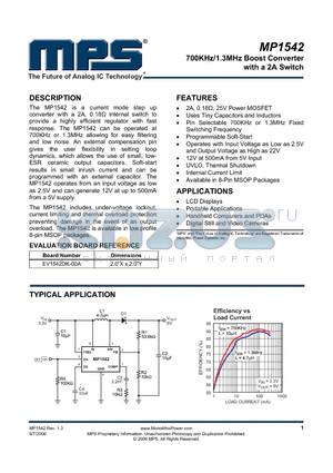 MP1542 datasheet - 700KHz/1.3MHz Boost Converter with a 2A Switch