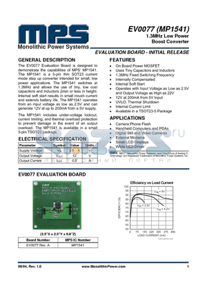 MP1541 datasheet - 1.3MHz Low Power Boost Converter