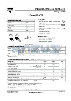 IRFU420APBF datasheet - Power MOSFET