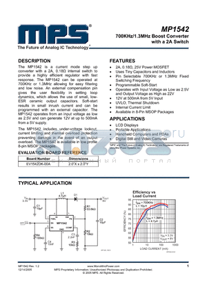 MP1542DK datasheet - 700KHz/1.3MHz Boost Converter with a 2A Switch