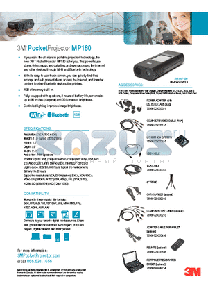 MP180 datasheet - 3M PocketProjector