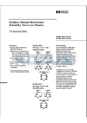 HSMS-2863 datasheet - Surface Mount Microwave Schottky Detector Diodes