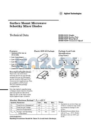 HSMS-8202-TR2 datasheet - Surface Mount Microwave Schottky Mixer Diodes