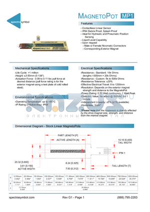 MP1L00121035MP datasheet - Contactless Linear Sensor - IP64 Debris Proof, Splash Proof