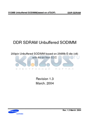 M470L6423EN datasheet - 512MB Unbuffered SODIMM(based on sTSOP)