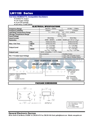 LM1100.3AJ datasheet - Full Size HCMOS/TTL Compatible Oscillators