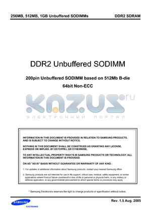 M470T2953BXX datasheet - 200pin Unbuffered SODIMM based on 512Mb B-die 64bit Non-ECC