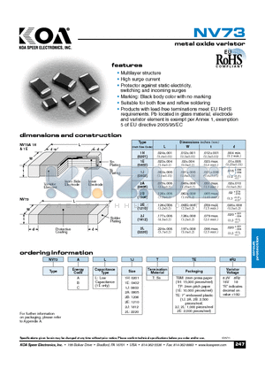 NV73A1JTTE24 datasheet - metal oxide varistor