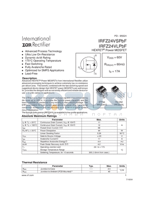 IRFZ24VLPBF datasheet - HEXFET Power MOSFET