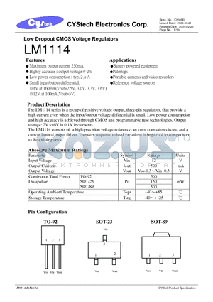 LM1114-3.3N3 datasheet - Low Dropout CMOS Voltage Regulators
