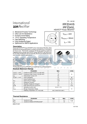 IRFZ24VS datasheet - HEXFET Power MOSFET