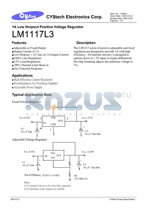 LM1117-1.5 datasheet - 1A Low Dropout Positive Voltage Regulator