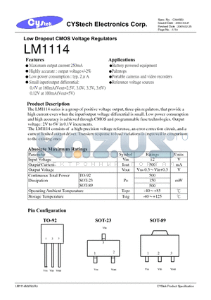 LM1114-3.6A3 datasheet - Low Dropout CMOS Voltage Regulators