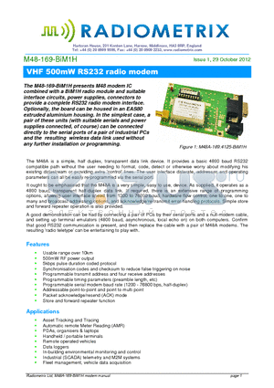 M48-169-BIM1H datasheet - VHF 500mW RS232 radio modem