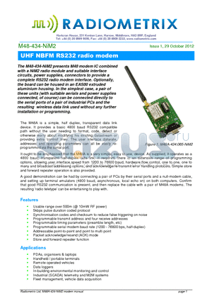 M48-434-NIM2 datasheet - UHF NBFM RS232 radio modem