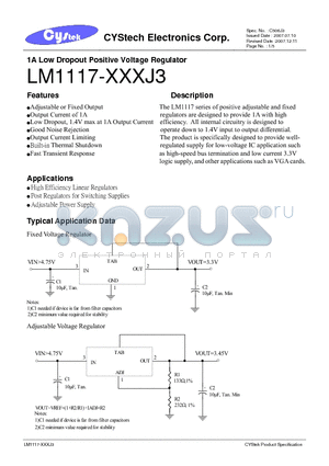 LM1117-3.3 datasheet - 1A Low Dropout Positive Voltage Regulator