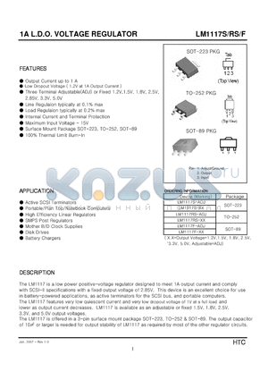 LM1117F-XX datasheet - 1A L.D.O. VOLTAGE REGULATOR