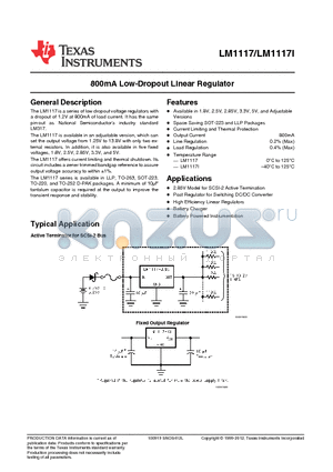 LM1117IDTX-5.0 datasheet - 800mA Low-Dropout Linear Regulator