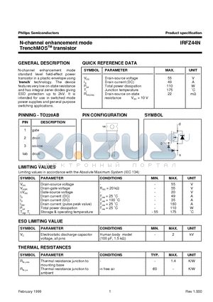 IRFZ44N datasheet - N-channel enhancement mode TrenchMOS transistor