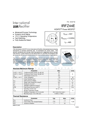 IRFZ44E datasheet - Power MOSFET(Vdss=60V, Rds(on)=0.023ohm, Id=48A)