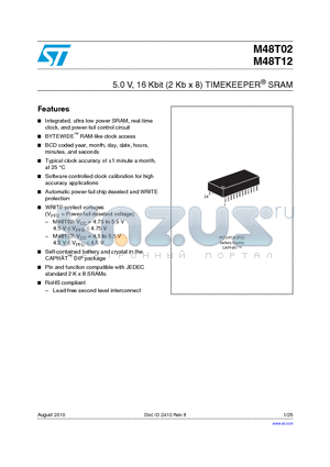 M48T02_10 datasheet - 5.0 V, 16 Kbit (2 Kb x 8) TIMEKEEPER^ SRAM