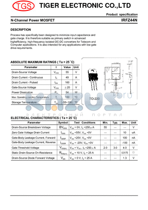 IRFZ44N datasheet - N-Channel Power MOSFET