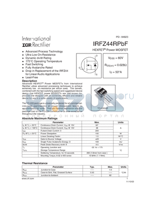 IRFZ44RPBF datasheet - HEXFET Power MOSFET