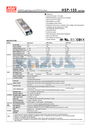 HSP-150-3.8 datasheet - 150W Single Output with PFC Function