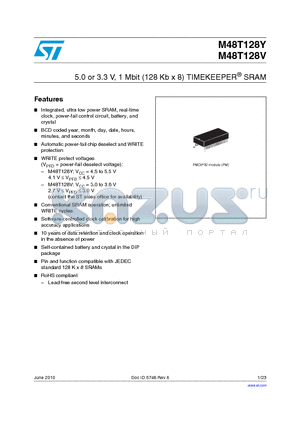 M48T128Y-70PM1 datasheet - 5.0 or 3.3 V, 1 Mbit (128 Kb x 8) TIMEKEEPER^ SRAM