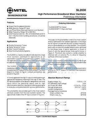 MP1S datasheet - High Performance Broadband Mixer Oscillator