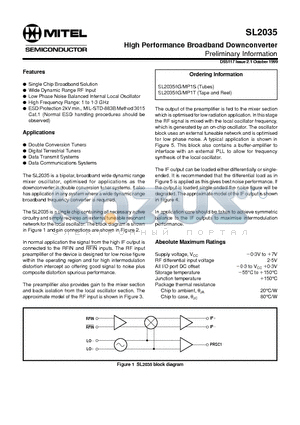 MP1T datasheet - High Performance Broadband Downconverter