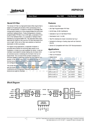 HSP43124SI-40 datasheet - Serial I/O Filter