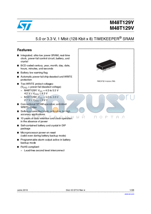 M48T129V-70PM1 datasheet - 5.0 or 3.3 V, 1 Mbit (128 Kbit x 8) TIMEKEEPER^ SRAM