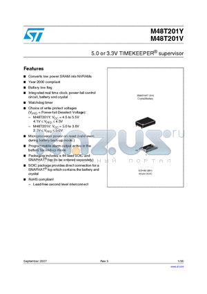 M48T201V datasheet - 5.0 or 3.3V TIMEKEEPER^ supervisor