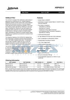 HSP43216VC-52Z datasheet - Halfband Filter
