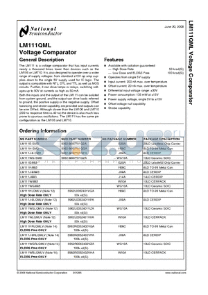 LM111H/883 datasheet - Voltage Comparator