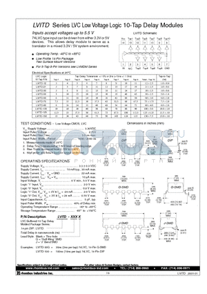 LVITD-60J datasheet - LVITD Series LVC Low Voltage Logic 10-Tap Delay Modules