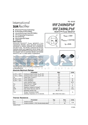IRFZ48NSPBF datasheet - HEXFET Power MOSFET