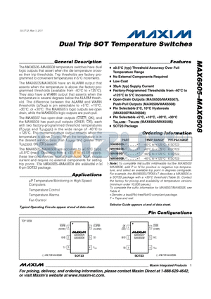 MAX6506UT datasheet - Dual Trip SOT Temperature Switches No External Components Required